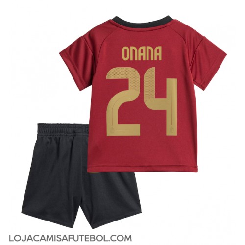 Camisa de Futebol Bélgica Amadou Onana #24 Equipamento Principal Infantil Europeu 2024 Manga Curta (+ Calças curtas)